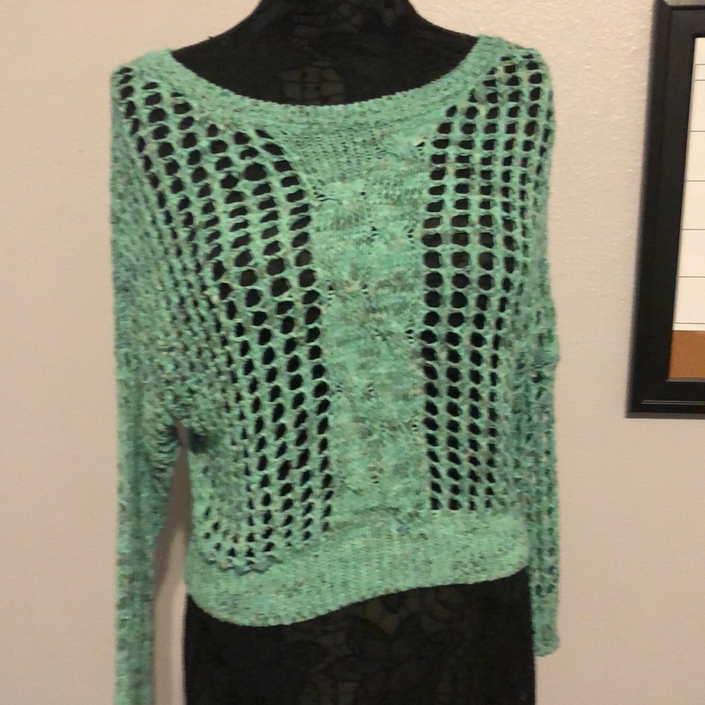 Teal knitted long sleeve, crop cutout sweater Sm